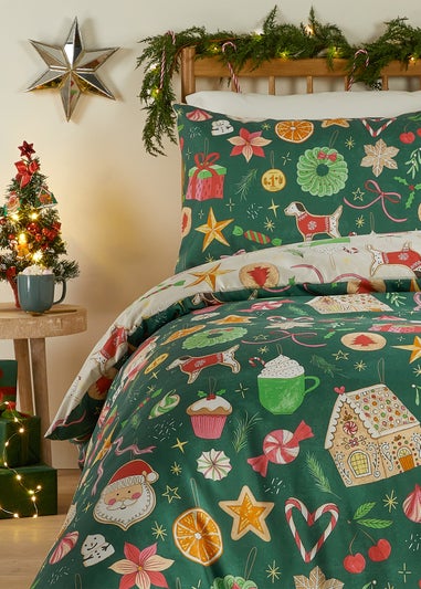 Duvet Day Festive Treats Printed Soft Touch Emerald Duvet Set