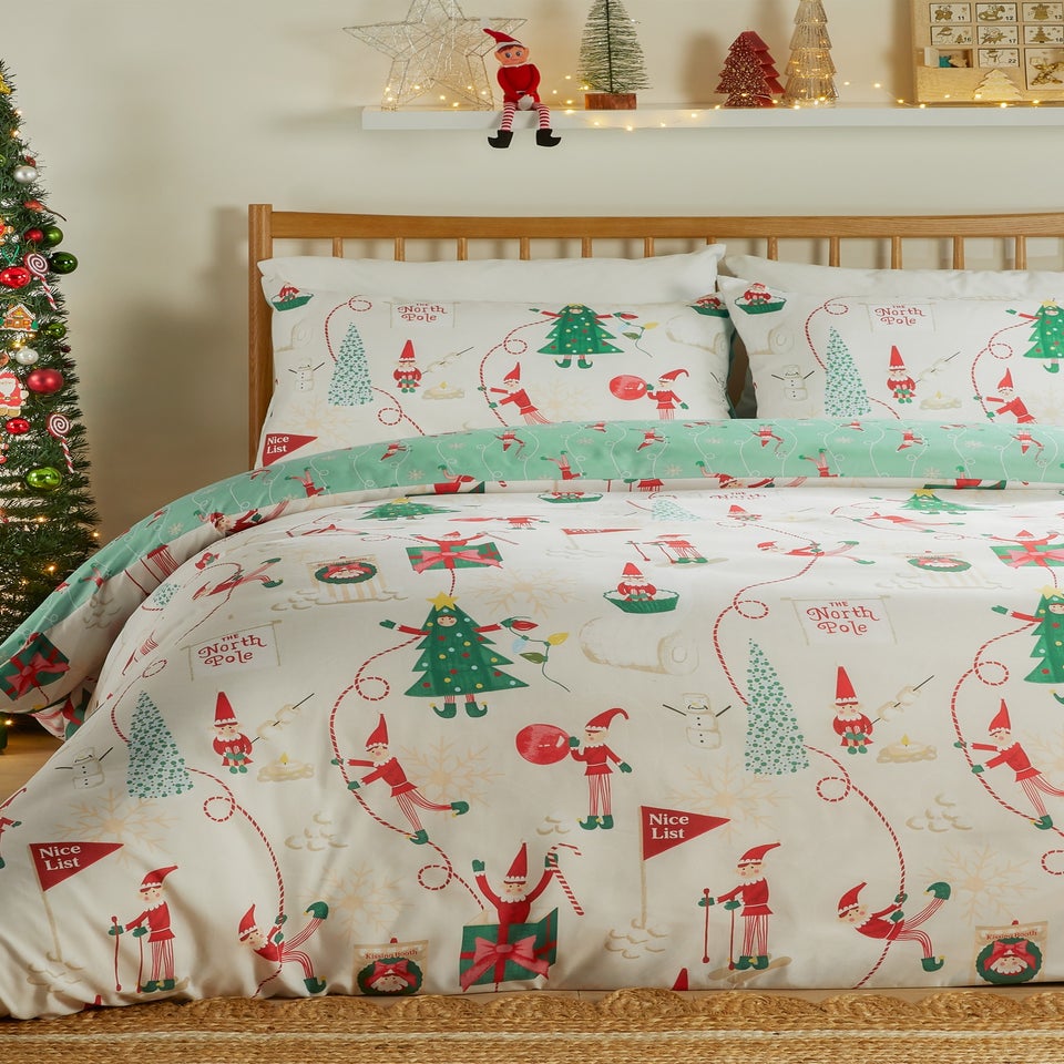Duvet Day Elfie Printed Soft Touch Cream/Mint Duvet Set