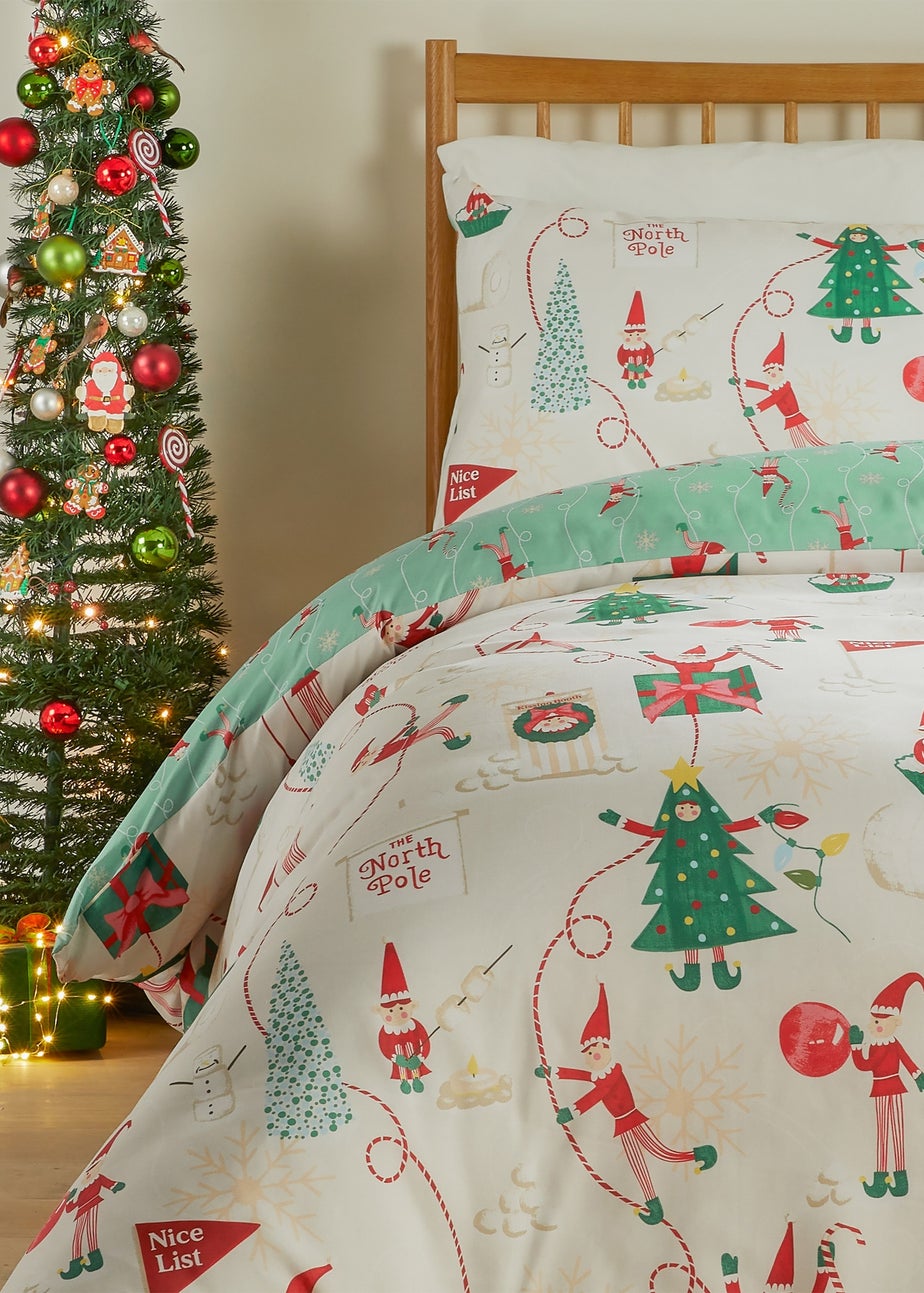 Duvet Day Elfie Printed Soft Touch Cream/Mint Duvet Set