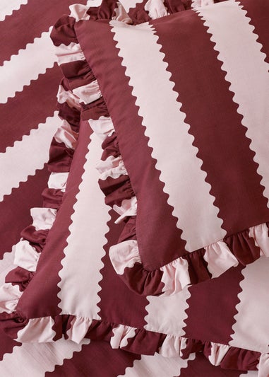 Wylder Nature Birdie Stripe Ruffle Burgundy/Blossom Duvet Set
