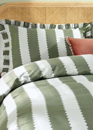 Wylder Nature Birdie Stripe Ruffle Baygreen/Mist Duvet Set