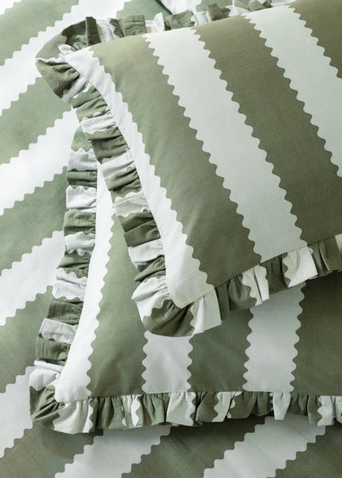 Wylder Nature Birdie Stripe Ruffle Baygreen/Mist Duvet Set