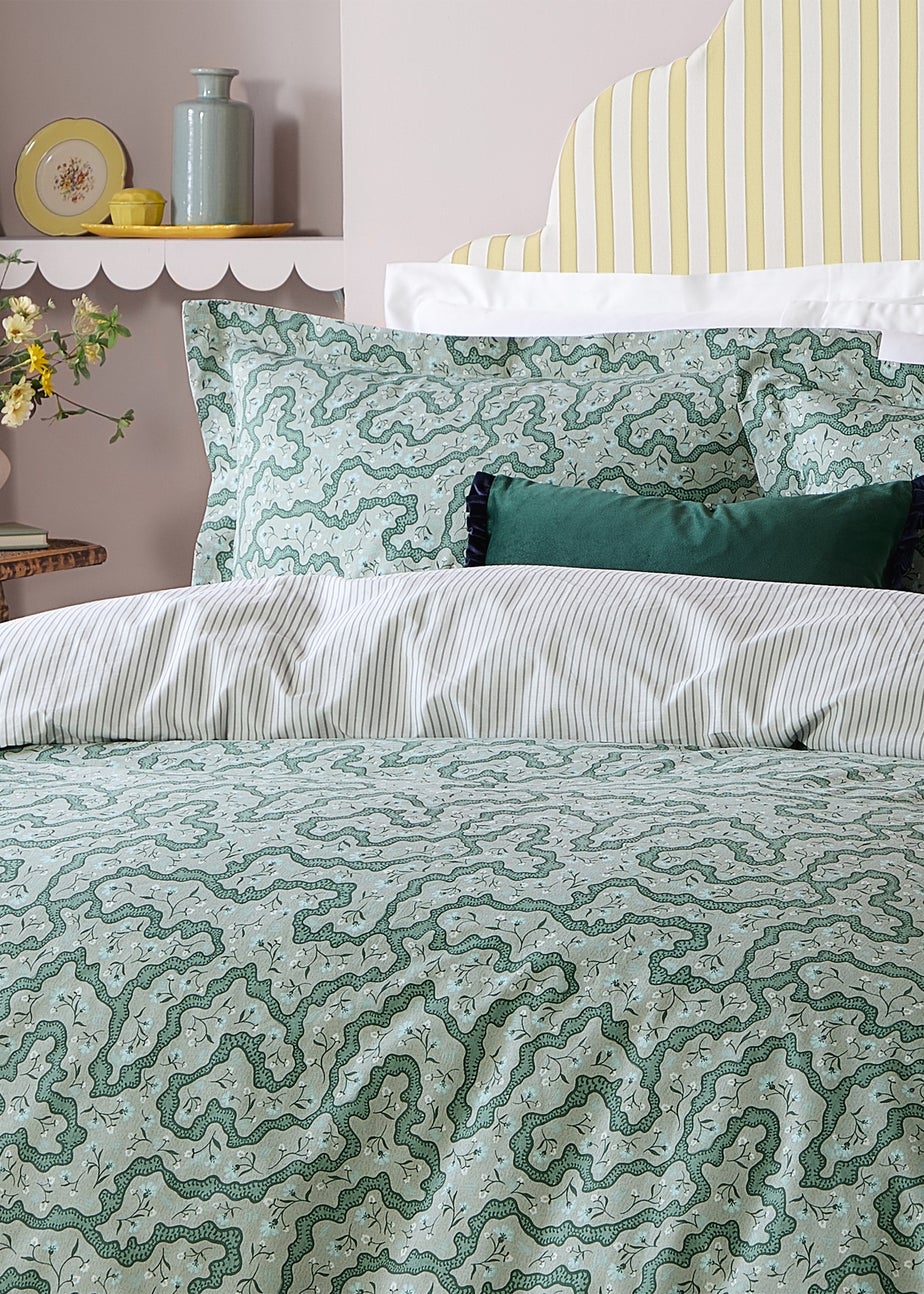 Wylder Brianna Floral 100% Cotton Tarragon Green Duvet Set