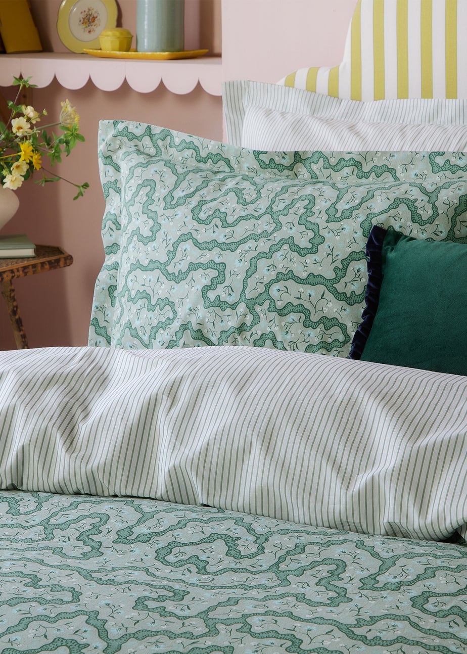 Wylder Brianna Floral 100% Cotton Tarragon Green Duvet Set