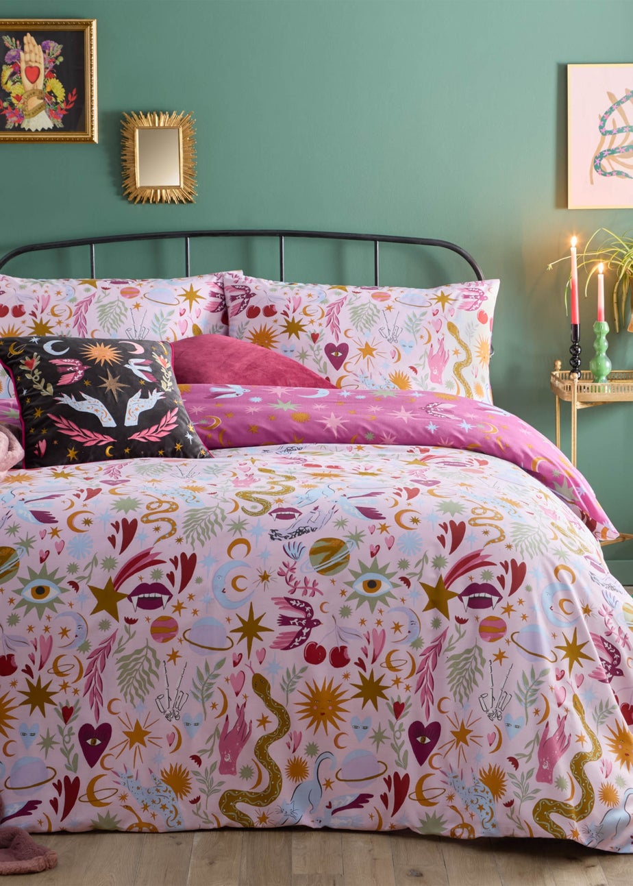 Furn Enchanted Printed Reversible Pink Duvet Set