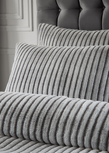 Paoletti Alpine Striped Faux Fur Grey Duvet Set