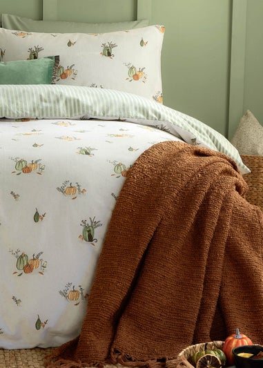 Wylder Nature Pumpkin Spice Brushed Cotton Reversible White Duvet Set