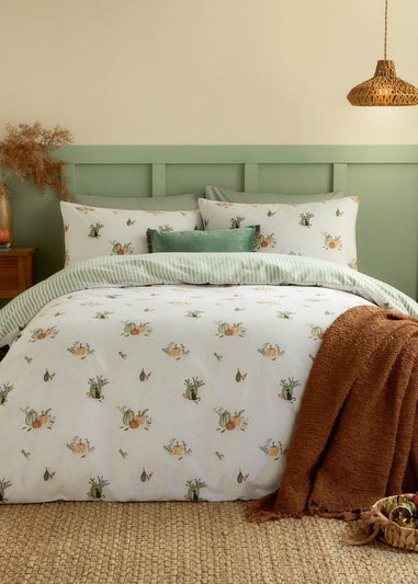 Wylder Nature Pumpkin Spice Brushed Cotton Reversible White Duvet Set