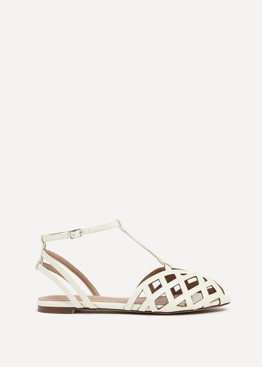 Linzi Santi Ivory Faux Leather Caged Flat Sandal