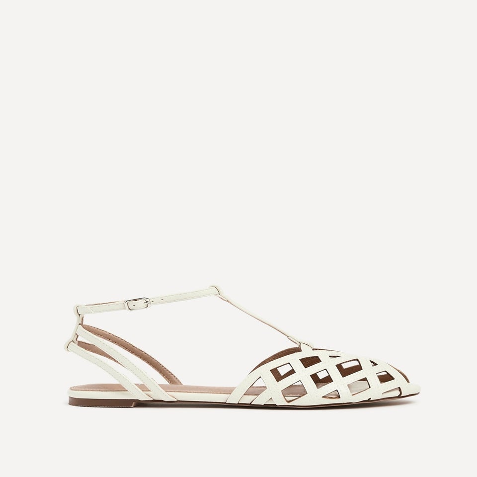 Linzi Santi Ivory Faux Leather Caged Flat Sandal