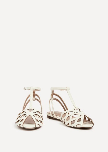 Linzi Santi Ivory Faux Leather Caged Flat Sandal