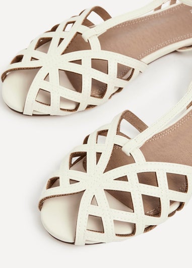 Linzi Santi Ivory Faux Leather Caged Flat Sandal