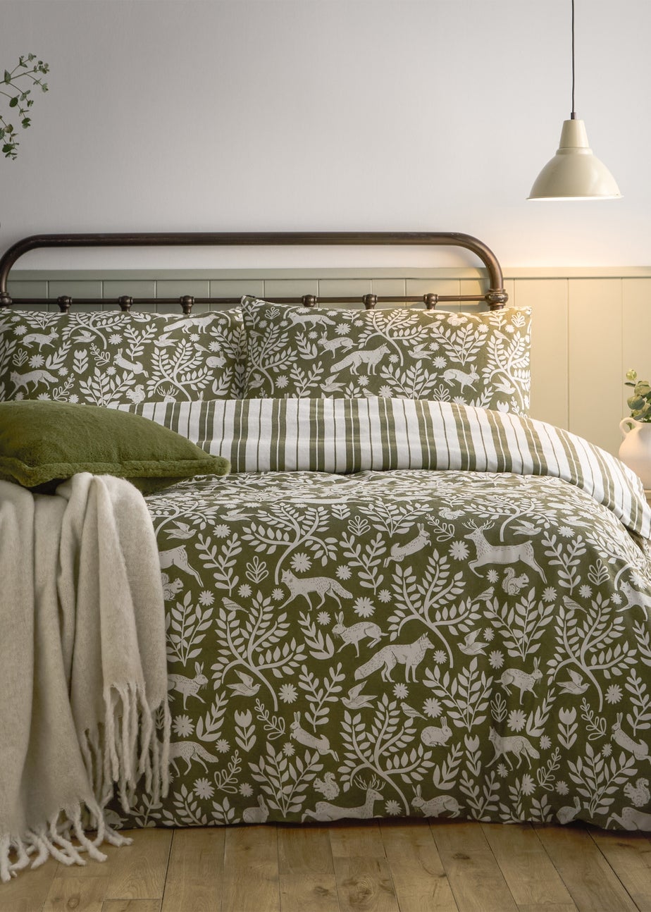 Furn Skandi Woodland Brushed Cotton Thyme Green Duvet Set
