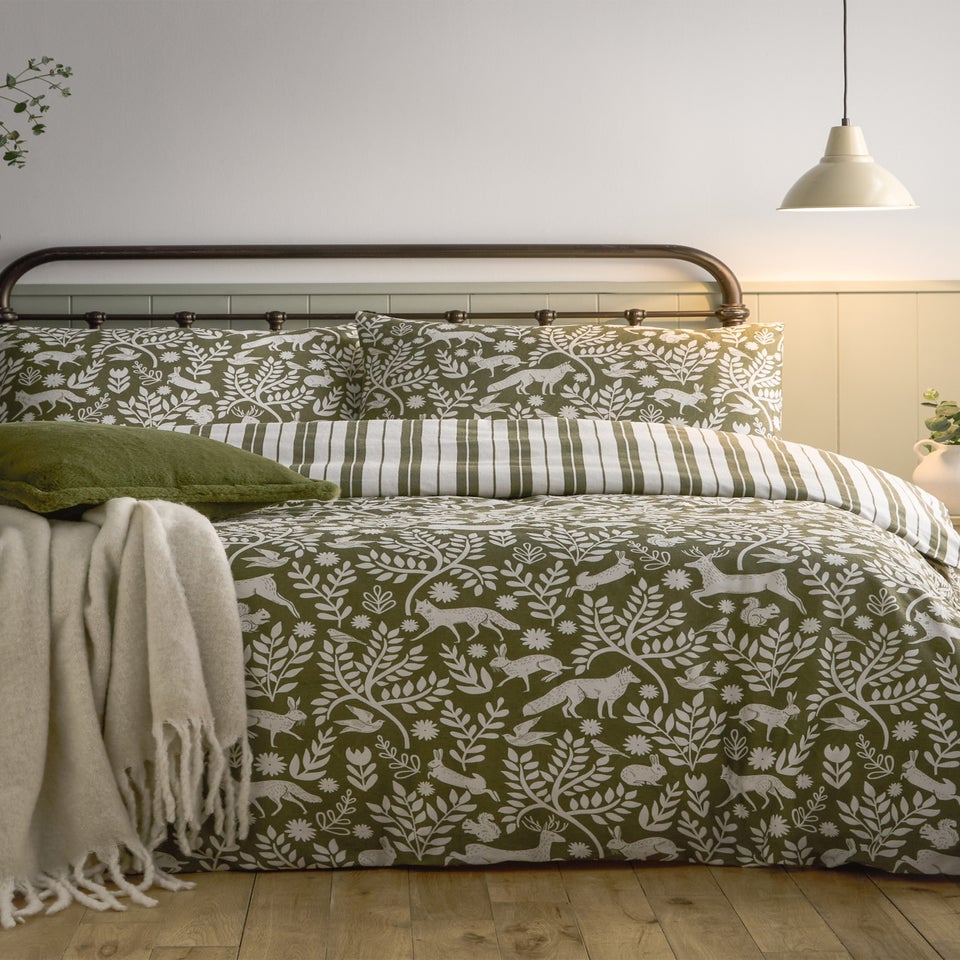 Furn Skandi Woodland Brushed Cotton Thyme Green Duvet Set