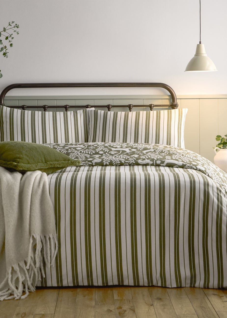 Furn Skandi Woodland Brushed Cotton Thyme Green Duvet Set