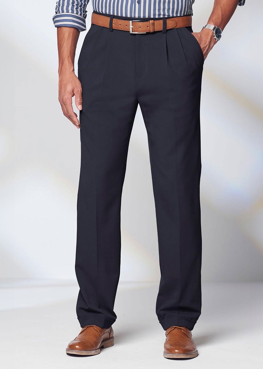 Cotton Traders Midnight Blue Ultra Comfort 4 Way Stretch Twin Pleat Trousers