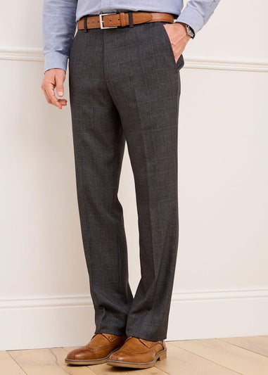 Cotton Traders Smoke Grey Check Supreme Easy Care Trousers