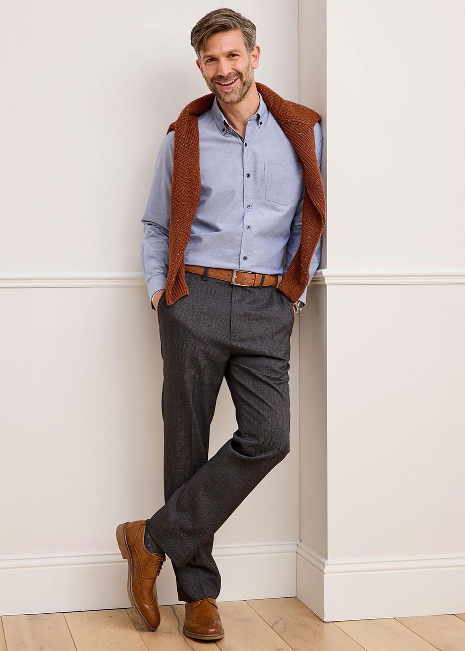 Cotton Traders Smoke Grey Check Supreme Easy Care Trousers