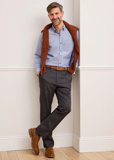 Cotton Traders Smoke Grey Check Supreme Easy Care Trousers