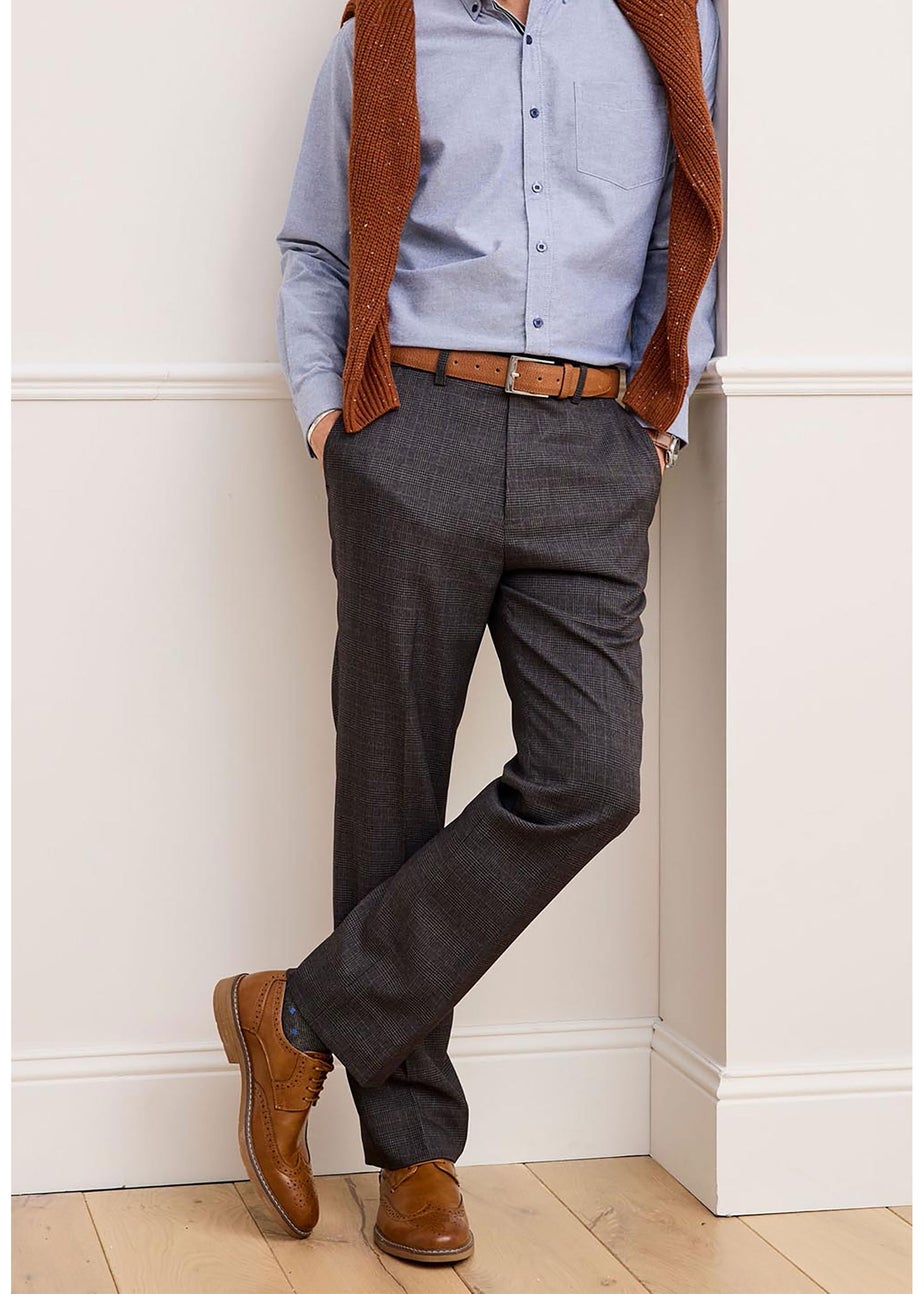 Cotton Traders Smoke Grey Check Supreme Easy Care Trousers