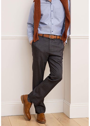 Cotton Traders Smoke Grey Check Supreme Easy Care Trousers