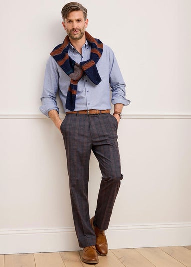 Cotton Traders Truffle Check Supreme Easy Care Trousers