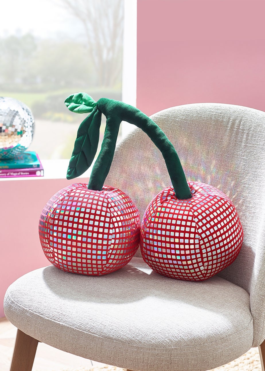 Catherine Lansfield Disco Cherries 3D Shaped Cushion Pink