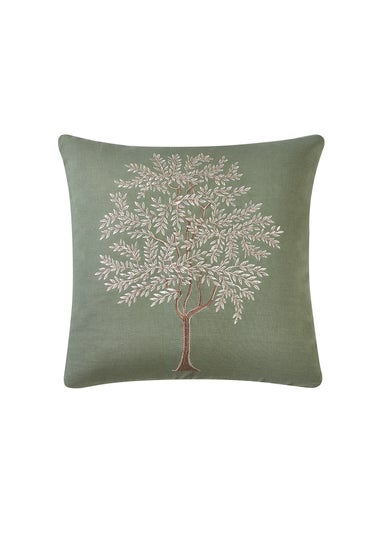 Catherine Lansfield Woodland Trees Embroidered Cushion Green