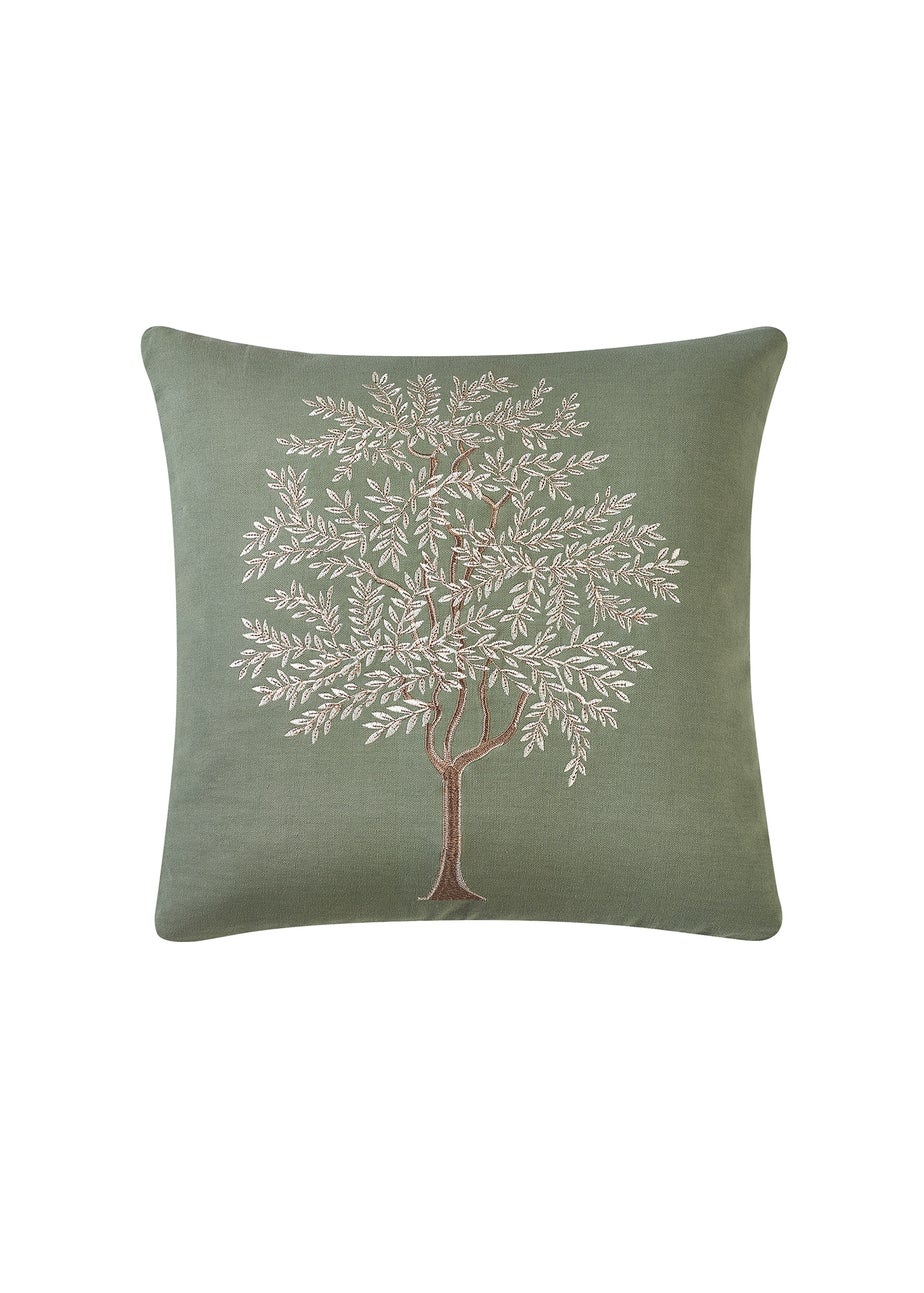 Catherine Lansfield Woodland Trees Embroidered Cushion Green