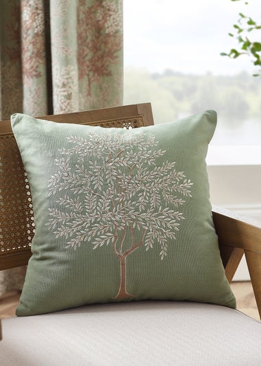 Catherine Lansfield Woodland Trees Embroidered Cushion Green