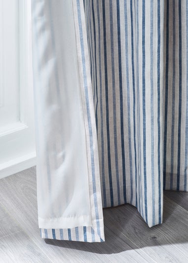 Catherine Lansfield Logan Stripe Lined Eyelet Curtains Blue