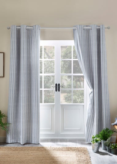 Catherine Lansfield Logan Stripe Lined Eyelet Curtains Blue