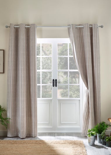 Catherine Lansfield Logan Stripe Lined Eyelet Curtains Natural