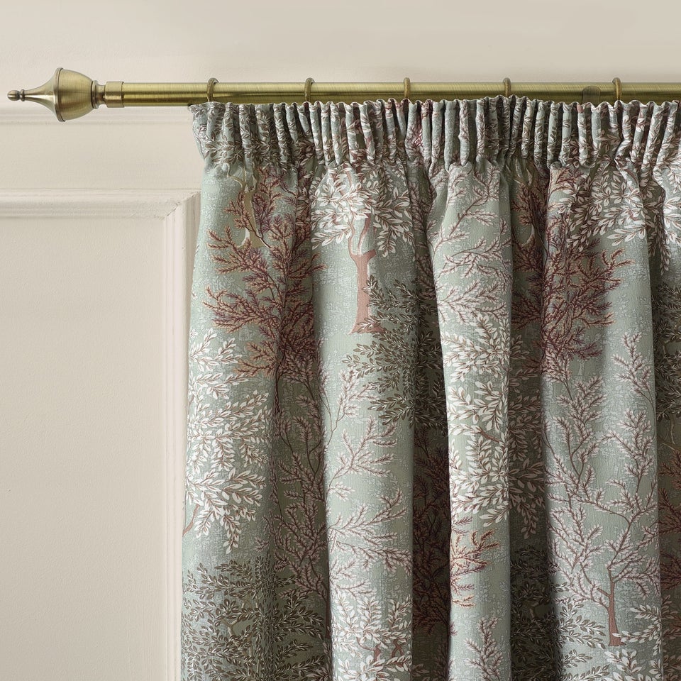 Catherine Lansfield Woodland Trees Lined Pencil Pleat Curtains Green