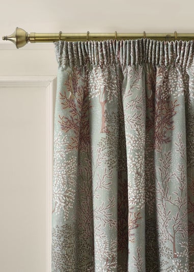 Catherine Lansfield Woodland Trees Lined Pencil Pleat Curtains Green
