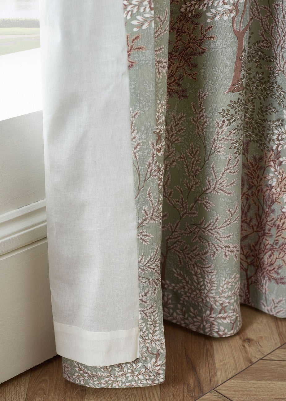 Catherine Lansfield Woodland Trees Lined Pencil Pleat Curtains Green