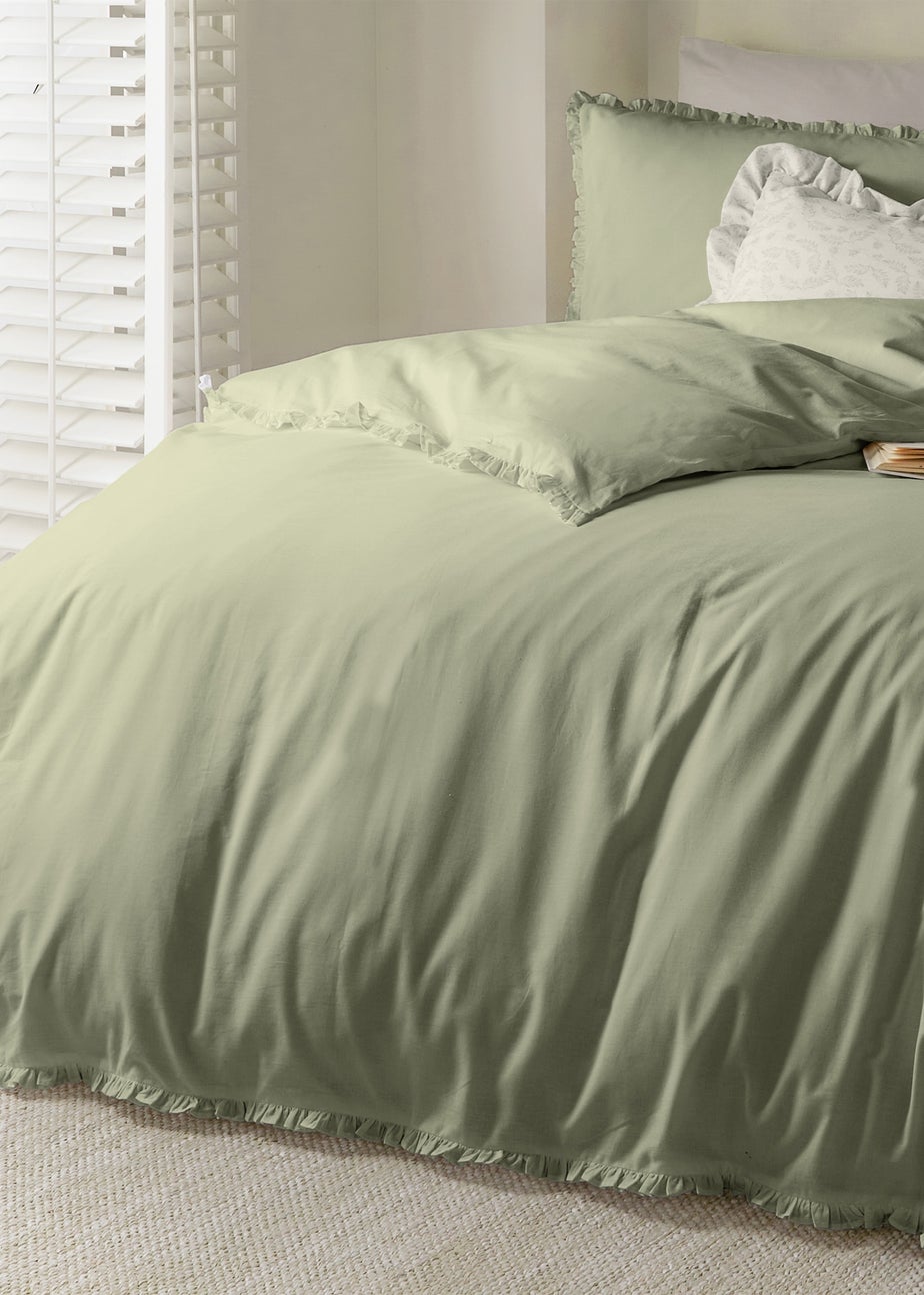 Wylder Nature Tilly 100% Cotton Ruffle Sage Duvet Set