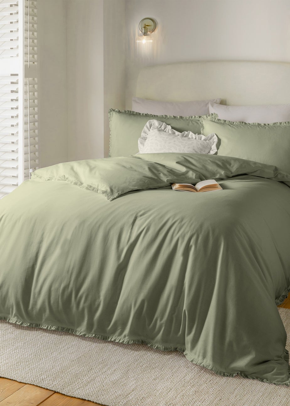 Wylder Nature Tilly 100% Cotton Ruffle Sage Duvet Set