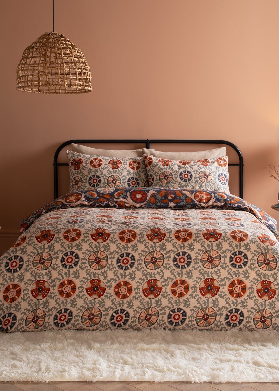 Furn Kinfolk Printed Reversible Denim Blue Duvet Set