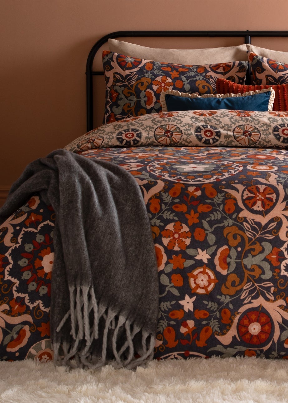 Furn Kinfolk Printed Reversible Denim Blue Duvet Set