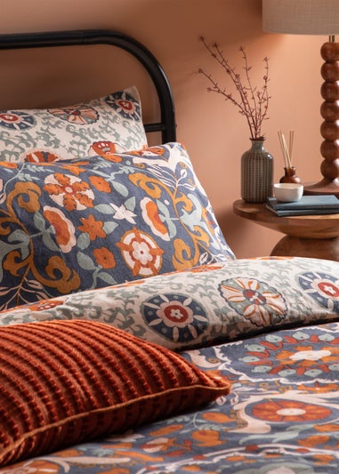 Furn Kinfolk Printed Reversible Denim Blue Duvet Set