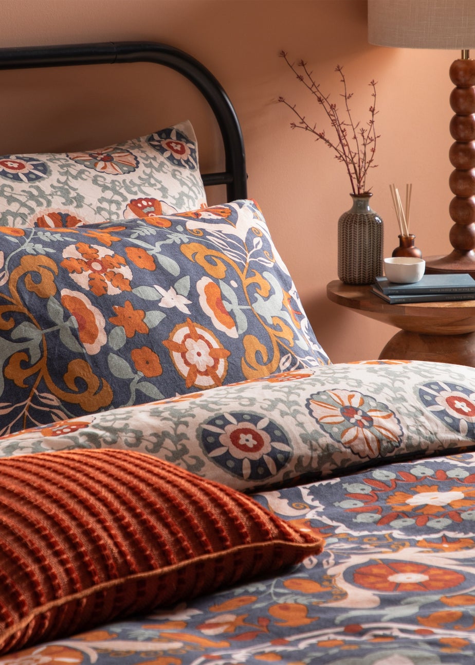 Furn Kinfolk Printed Reversible Denim Blue Duvet Set