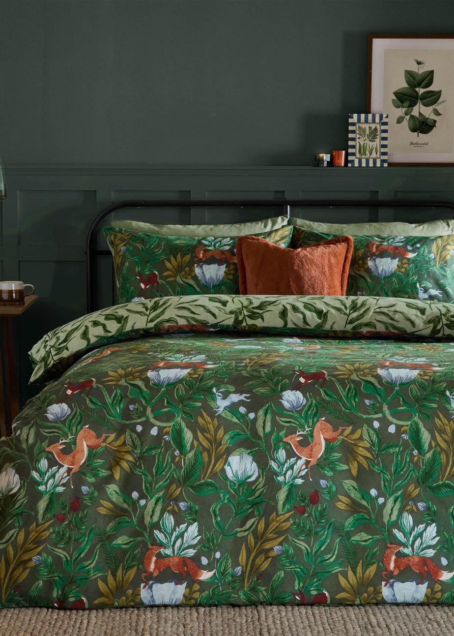 Furn Into The Woods Printed Reversible Forest Green Duvet Set