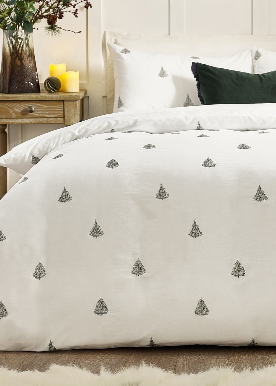 Wylder Winter Forest 100% Cotton Embroidered White Duvet Set