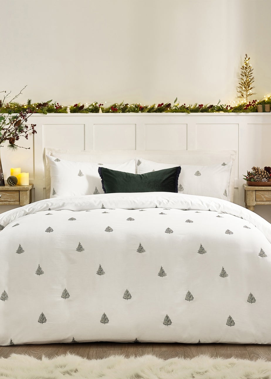 Wylder Winter Forest 100% Cotton Embroidered White Duvet Set