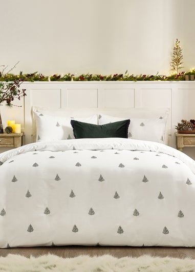 Wylder Winter Forest 100% Cotton Embroidered White Duvet Set