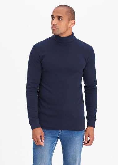 Cotton Traders Navy Long Sleeve Roll Neck Top