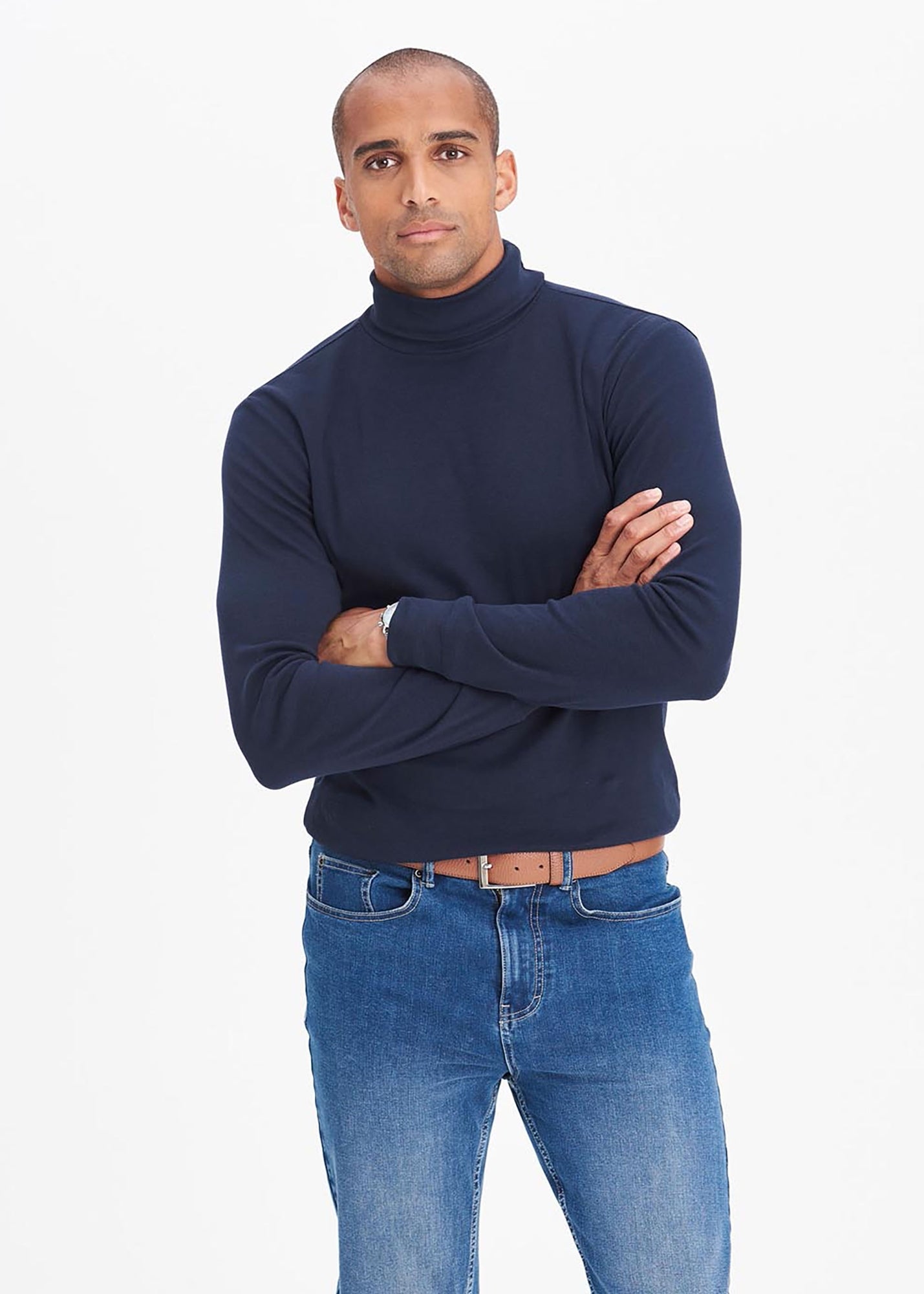 Cotton Traders Navy Long Sleeve Roll Neck Top - Matalan
