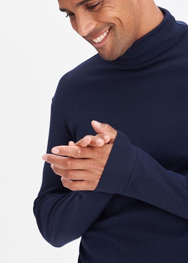 Cotton Traders Navy Long Sleeve Roll Neck Top
