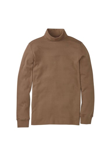 Cotton Traders Coffee Long Sleeve Roll Neck Top